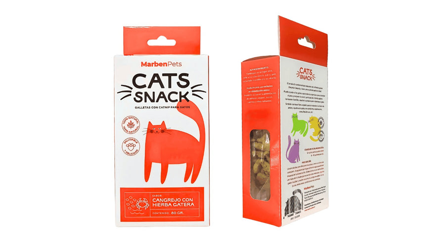 GALLETAS CATS SNACK, SABOR CANGREJO CON HIERBA GATERA.