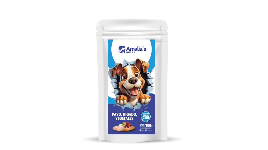 AMALIA'S NUTRA POUCH PAVO HÍGADO VEGETALES QUINUA. 100 GRAMOS.