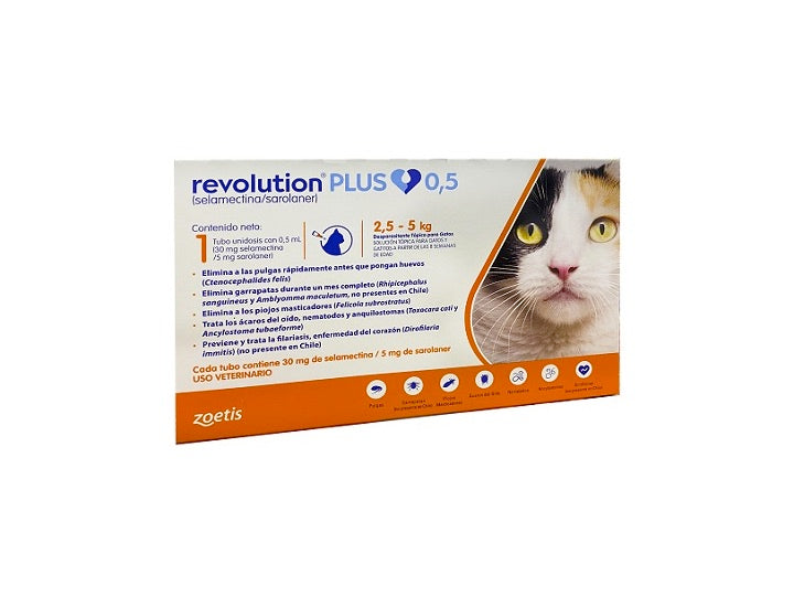 Revolution Plus, Antiparasitario Interno y Externo. Gatos de 2.5 a 5 Kg.