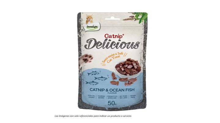 SNACK DELICIOUS CATNIP Y PESCADO, LIBRE DE GRANOS.
