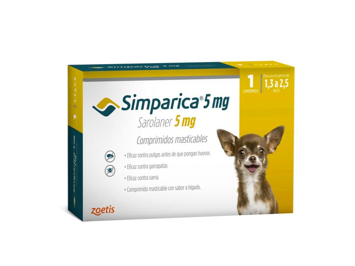 Simparica, Antiparasitario Externo. 1 Comprimido. Perros de 1.3 a 2.5 kilos.