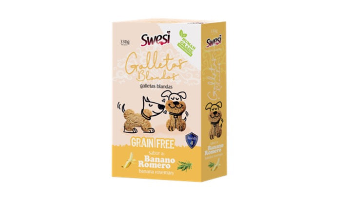 GALLETAS SWESI, LIBRE DE GRANO. SABOR BANANA Y ROMERO. 330G.