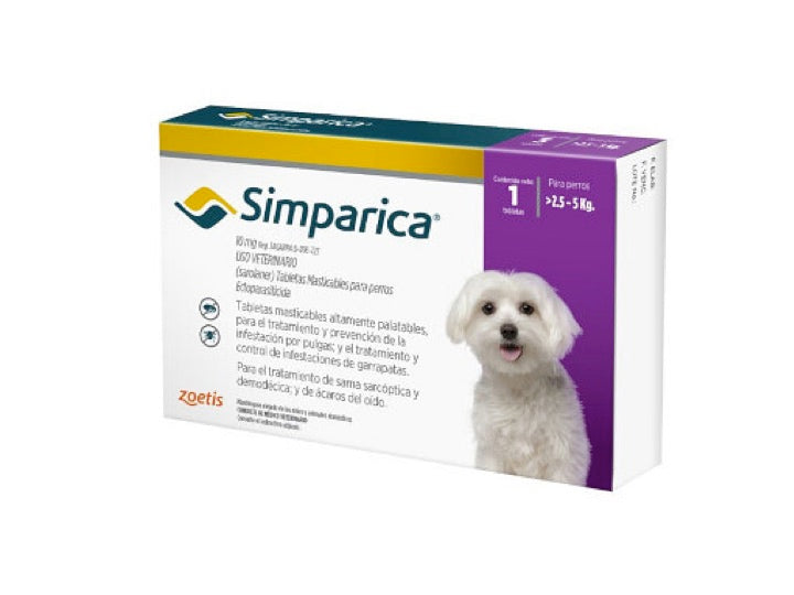 Simparica, Antiparasitorio Externo. 1 Comprimido. Perros de 2.5 a 5 kilos