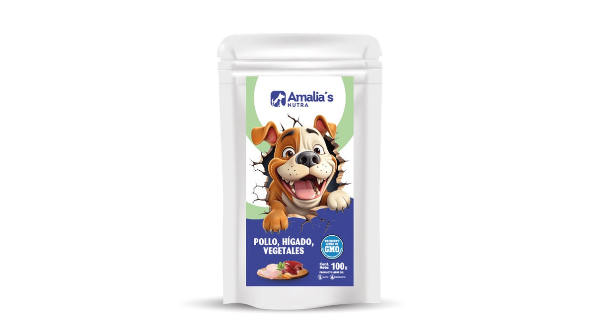 AMALIA'S NUTRA POUCH POLLO HÍGADO VEGETALES. 100 GRAMOS.