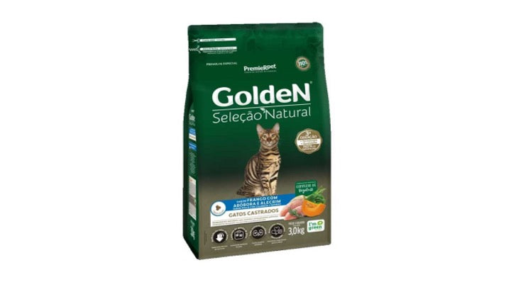 GoldeN® Selección Natural Gatos Castrados Con Sabor Pollo Con Calabaza y Romero. 3 Kilos.