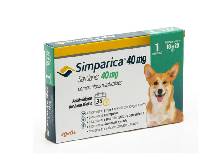 Simparica, Antiparasitario Externo. 1 Comprimido. Perros de 10 a 20 kilos.