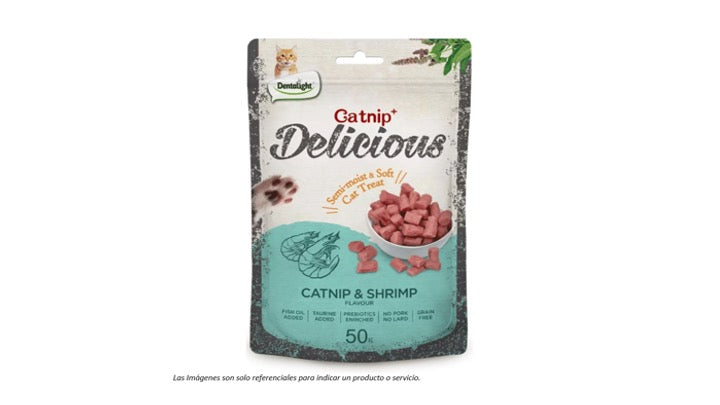 SNACK DELICIOUS CATNIP Y CAMARON, LIBRE DE GRANOS.