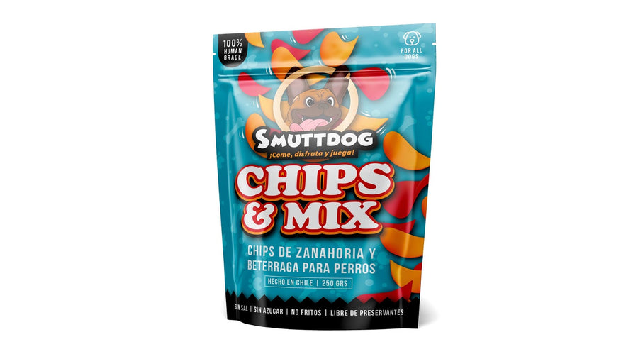 SMUTTDOG MIX &amp; CHIPS ZANAHORIA Y BETERRAGA. 50 GRAMOS.